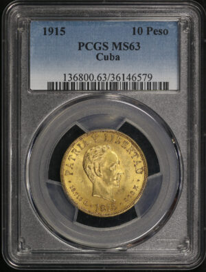 Obverse of this 1915 10 Gold Peso Cube PCGS MS-63