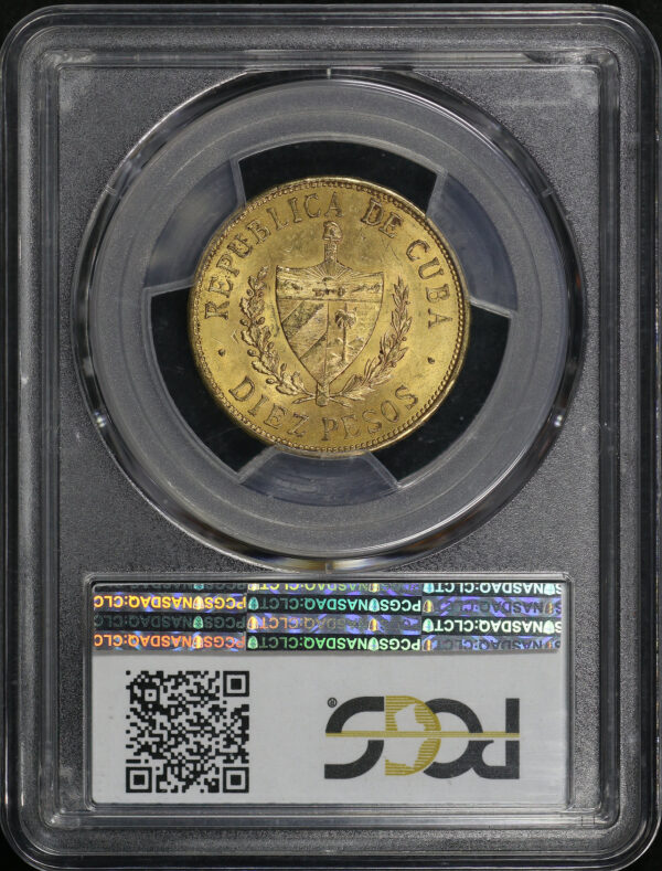 Reverse of this 1915  10 Gold Peso Cube PCGS MS-63