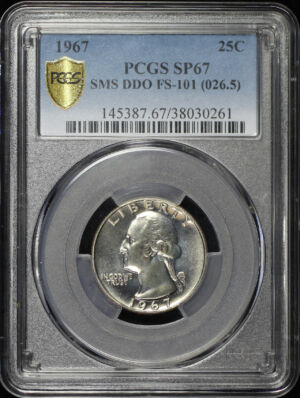 Obverse of this 1967 SMS Washington Quarter Doubled Die Obverse FS-101 PCGS SP-67