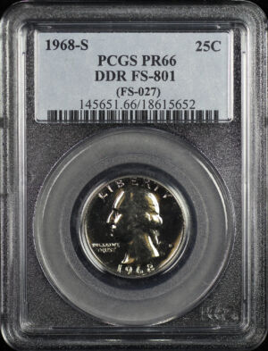 Obverse of this 1968-S Washington Quarter Doubled Die Reverse FS-801 PCGS PR-66