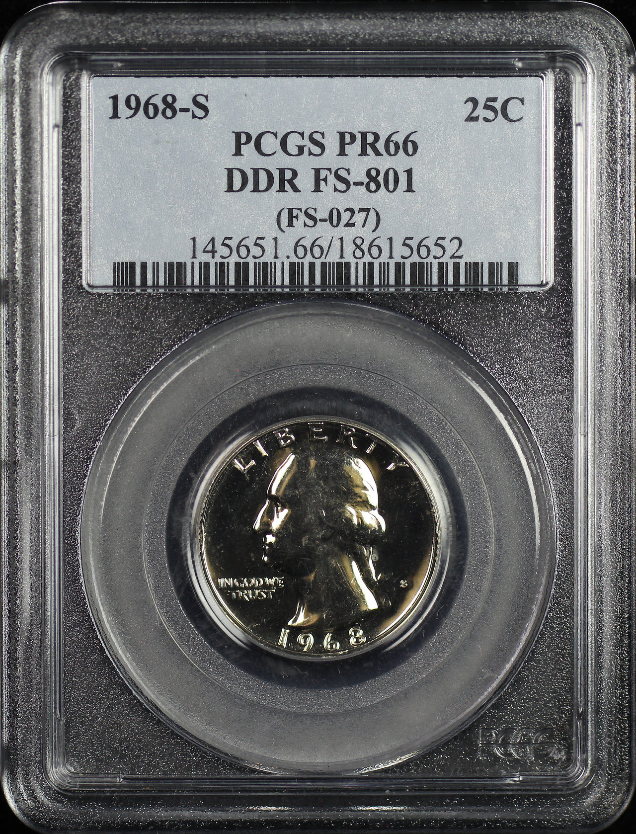 Obverse of this 1968-S Washington Quarter Doubled Die Reverse FS-801 PCGS PR-66