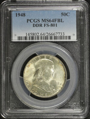 Obverse of this 1948 Franklin Half Dollar DDR FS-801 PCGS MS-64 FBL