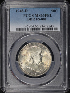 Obverse of this 1948-D Doubled Die Reverse Franklin Half Dollar FS-801 PCGS MS-66