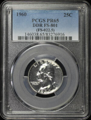 Obverse of this 1960 Washington Quarter Doubled Die Reverse FS-801 PCGS PR-65