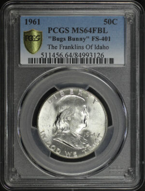 Obverse of this 1961 Franklin Half Dollar “Bugs Bunny” FS-401 PCGS MS-64 The Franklins of Idaho