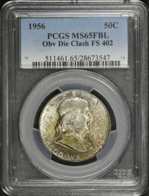 Obverse of this 1956 Franklin Half Dollar Obverse Die Clash FS-402 PCGS MS-65 FBL