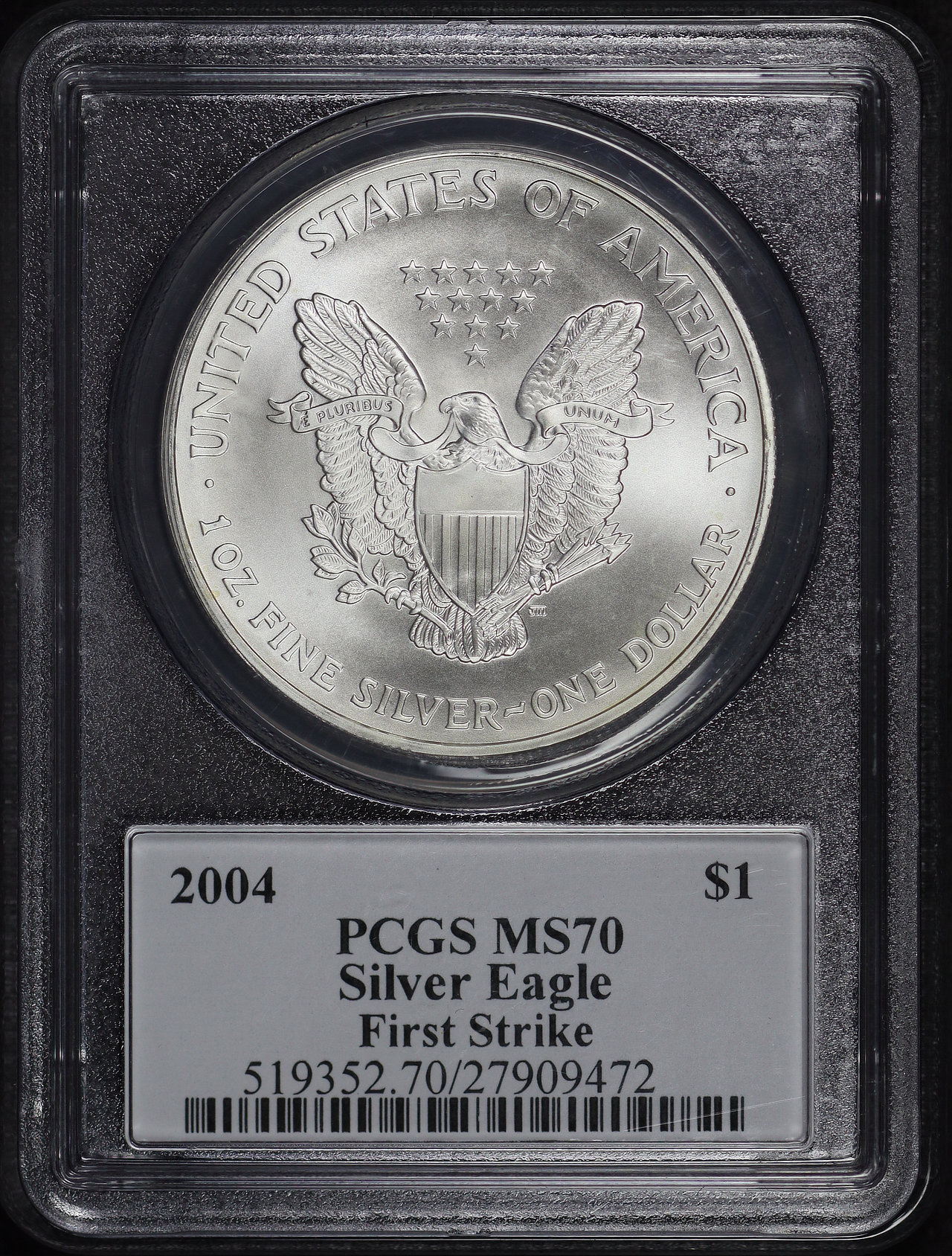Reverse of this 2004 Silver Eagle PCGS MS-70 Mercanti Signature 1st Strike