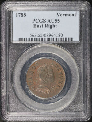 Obverse of this 1788 Vermont Copper Bust Right PCGS AU-55
