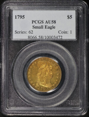Obverse of this 1795 Small Eagle Draped Bust $5 PCGS AU-58