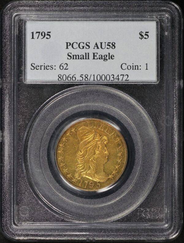 Obverse of this 1795 Small Eagle Draped Bust $5 PCGS AU-58