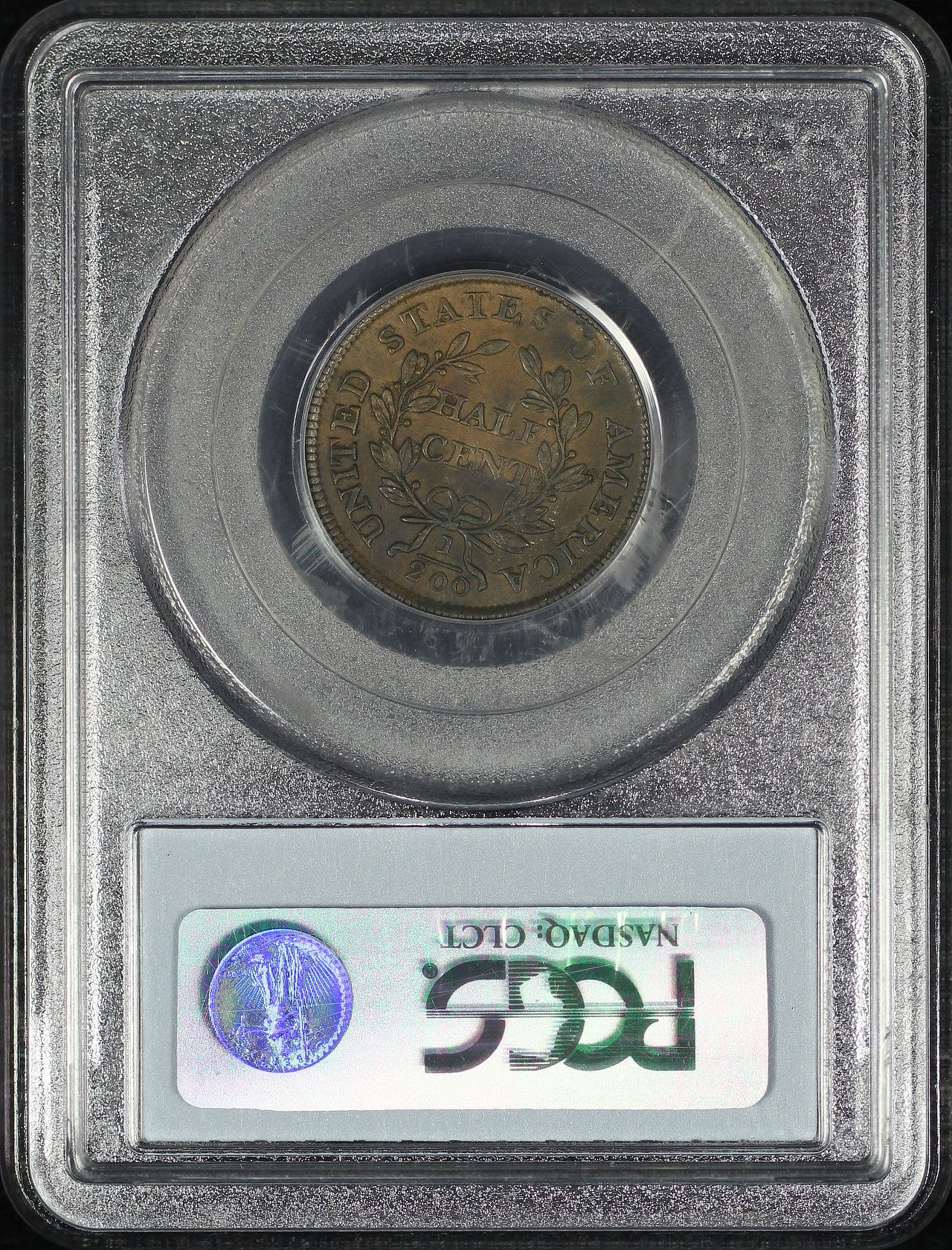 Reverse of this 1805 Draped Bust Half Cent Large 5 with Stems PCGS AU-55 BN