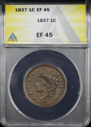 Obverse of this 1837 Coronet Head Cent ANACS EF-45