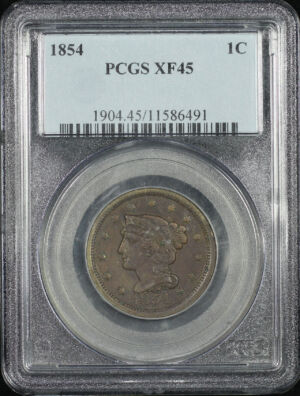 Obverse of this 1854 Braided Hair Cent PCGS XF-45 BN