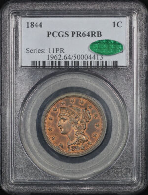 Obverse of this 1844 Braided Hair Cent PCGS PR-64 RB CAC