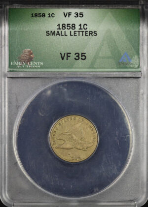 Obverse of this 1858 Small Letters Flying Eagle Cent ANACS VF-35 Green Holder