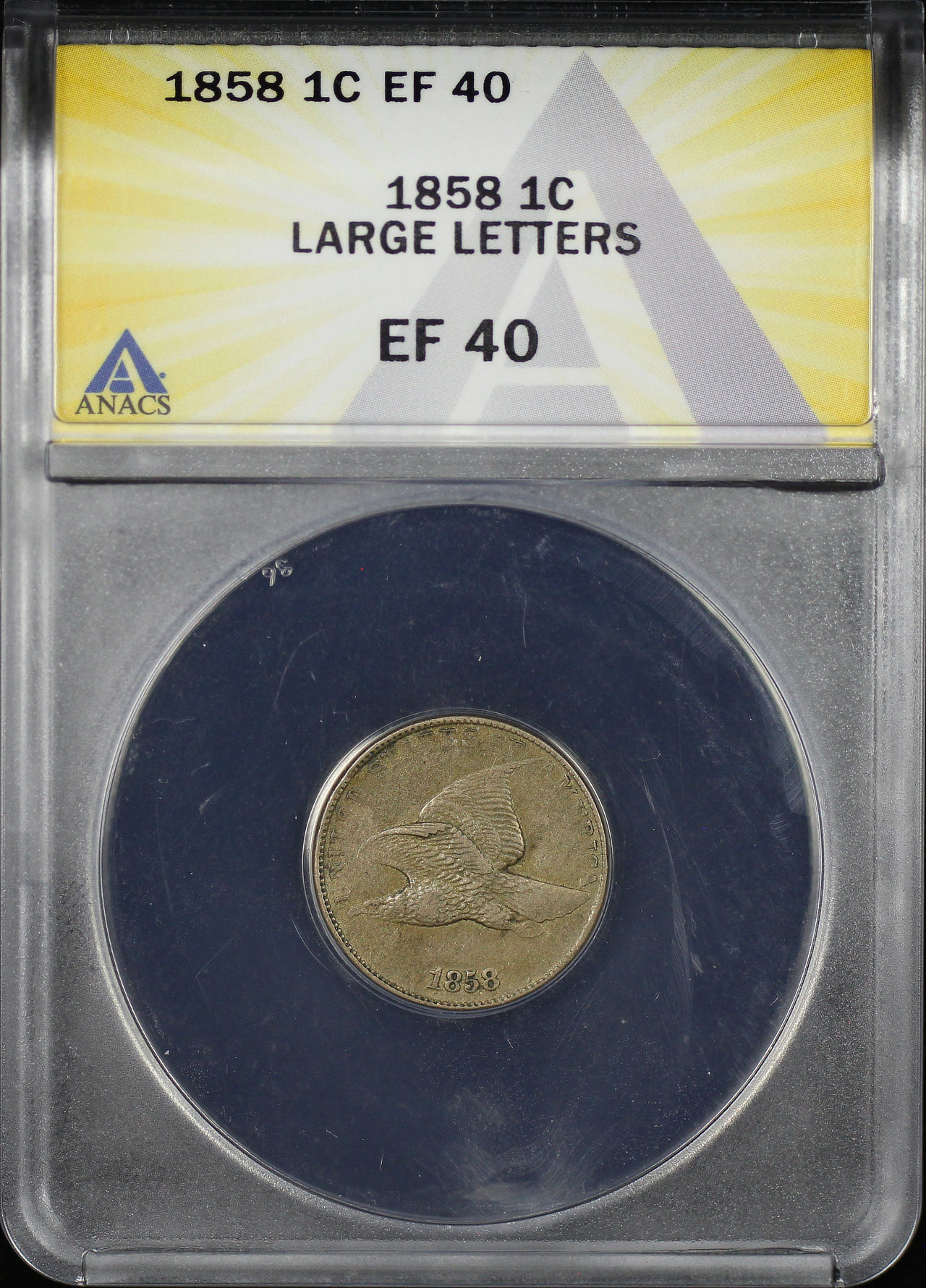 Obverse of this 1858 Large Letters Flying Eagle Cent ANACS EF-40