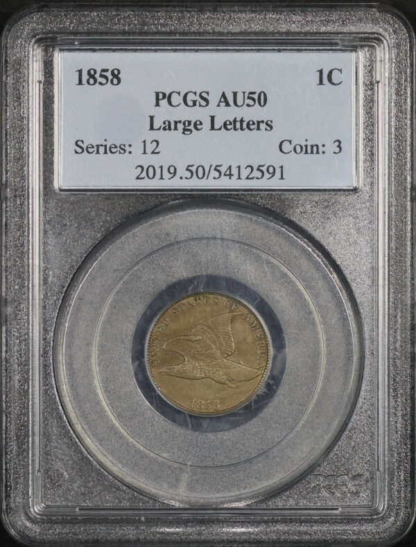 Obverse of this 1858 Flying Eagle Cent Large Letters PCGS AU-50
