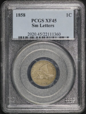 Obverse of this 1858 Flying Eagle Cent Small Letters PCGS XF-45