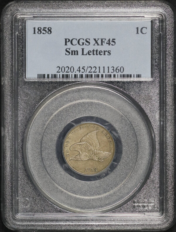 Obverse of this 1858 Flying Eagle Cent Small Letters PCGS XF-45