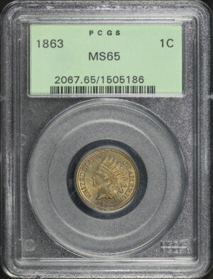 Obverse of this 1863 Indian Cent PCGS MS-65 Old Green Holder