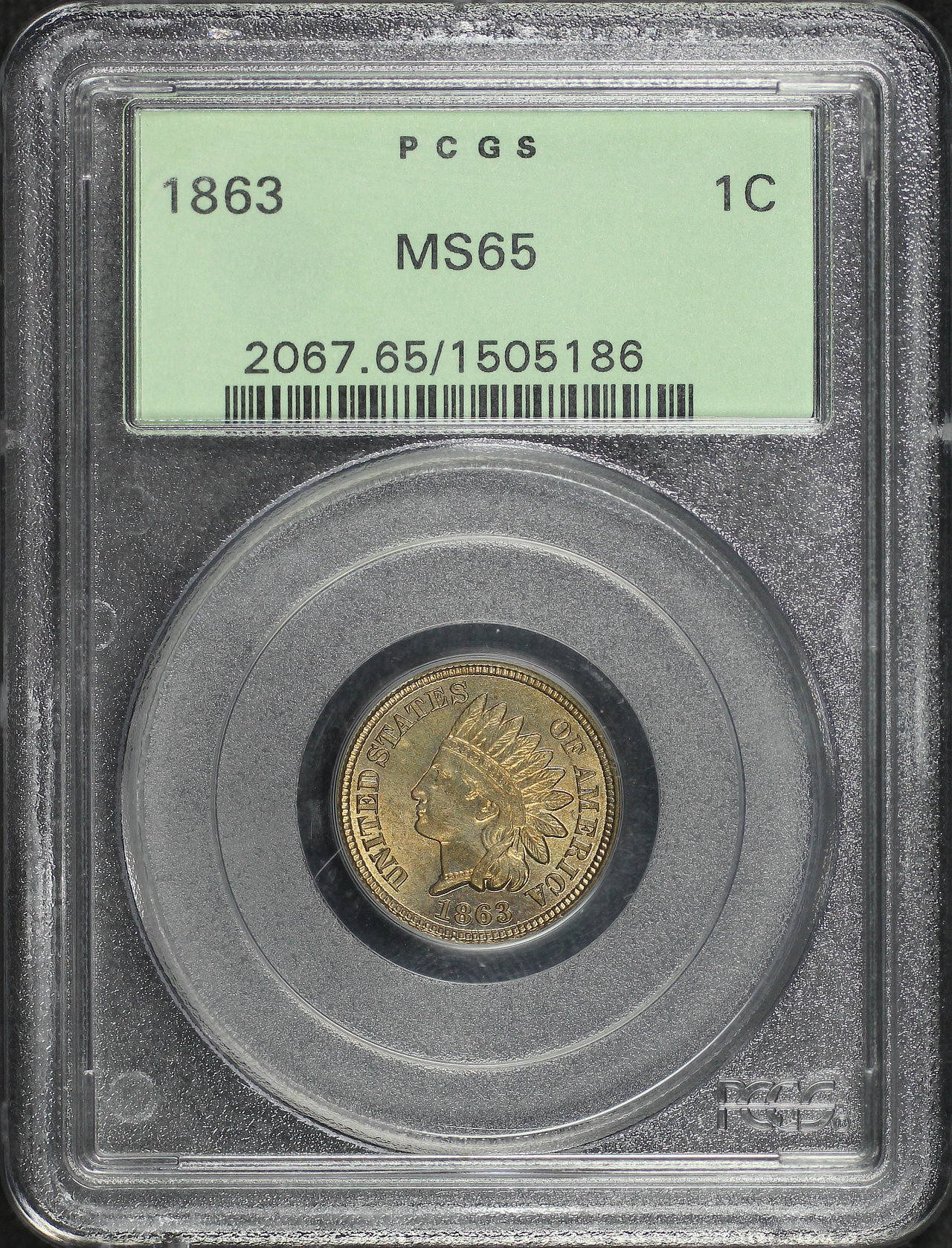 Obverse of this 1863 Indian Cent PCGS MS-65 Old Green Holder