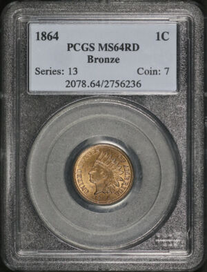 Obverse of this 1864 Indian Cent Bronze PCGS MS-64 RD