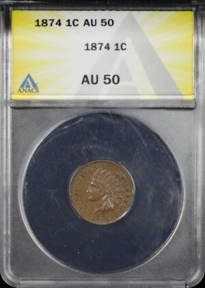 Obverse of this 1874 Indian Cent ANACS AU-50