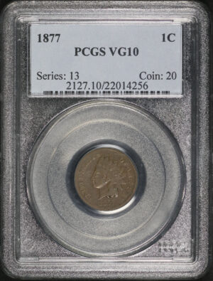 Obverse of this 1877 Indian Cent PCGS VG-10 BN