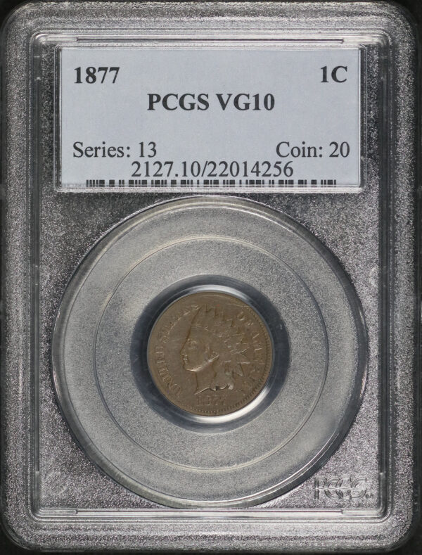 Obverse of this 1877 Indian Cent PCGS VG-10 BN