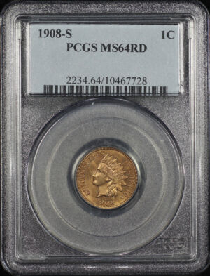 Obverse of this 1908-S Indian Cent PCGS MS-64 RD