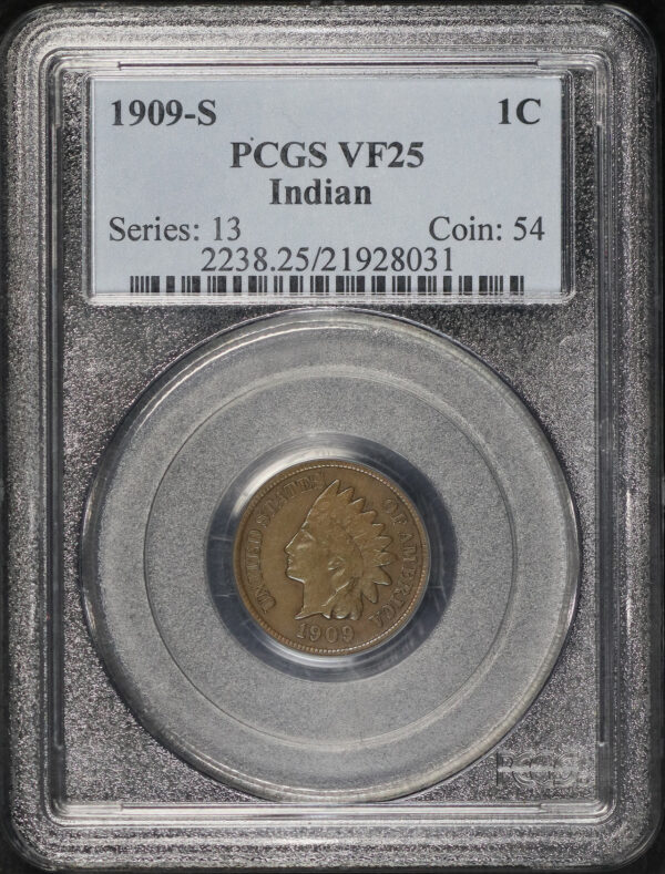Obverse of this 1909-S Indian Cent PCGS VF-25 BN