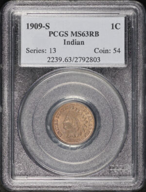 Obverse of this 1909-S Indian Cent PCGS MS-63 RB