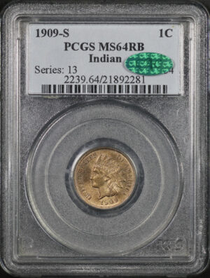 Obverse of this 1909-S Indian Cent PCGS MS-64 RB CAC