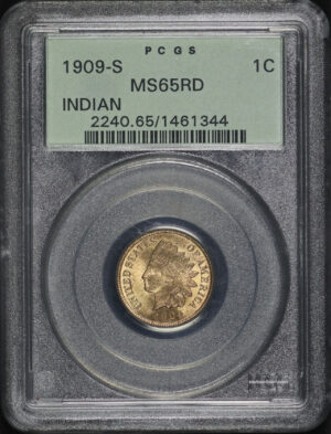 Obverse of this 1909-S Indian Cent PCGS MS-65 RD Old Green Holder