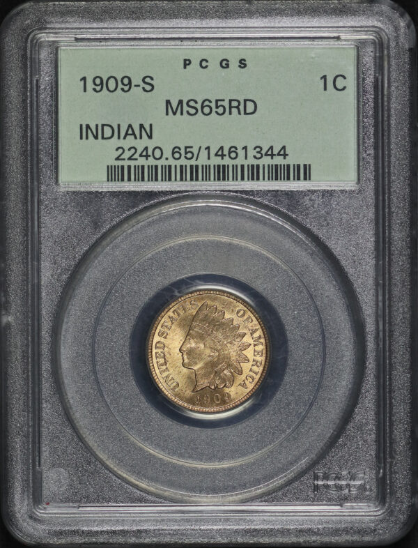 Obverse of this 1909-S Indian Cent PCGS MS-65 RD Old Green Holder
