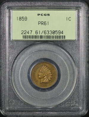 Obverse of this 1859 Indian Cent PCGS PR-61 Old Green Holder