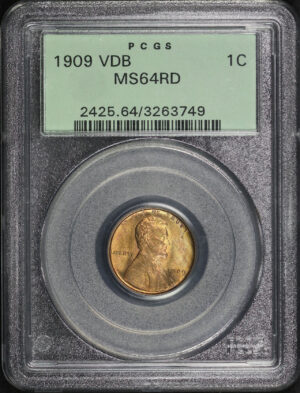 Obverse of this 1909 Lincoln Cent Wheat Reverse PCGS MS-64 RD Old Green Holder