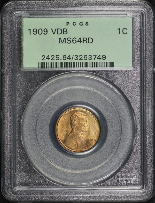 Obverse of this 1909 Lincoln Cent Wheat Reverse PCGS MS-64 RD Old Green Holder