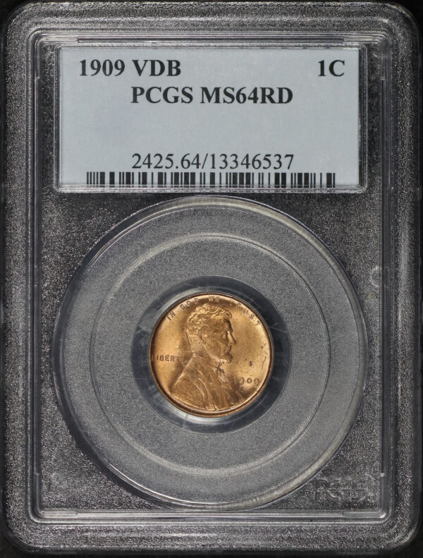 Obverse of this 1909 VDB Lincoln Cent Wheat Reverse PCGS MS-64 RD