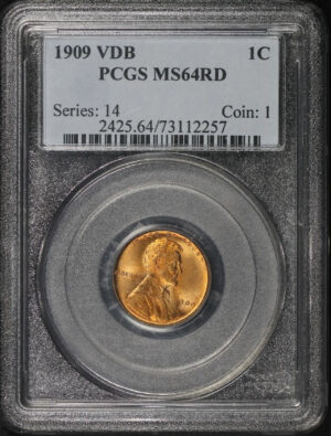 Obverse of this 1909 VDB Lincoln Cent Wheat Reverse PCGS MS-64 RD