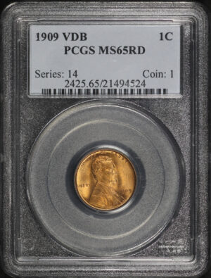 Obverse of this 1909 VDB Lincoln Cent Wheat Reverse PCGS MS-65 RD
