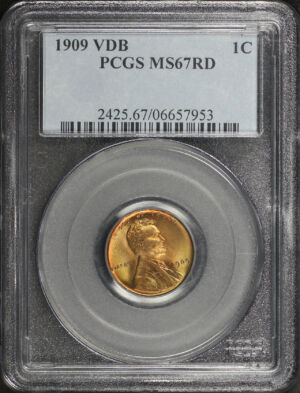 Obverse of this 1909 VDB Lincoln Cent Wheat Reverse PCGS MS-67 RD