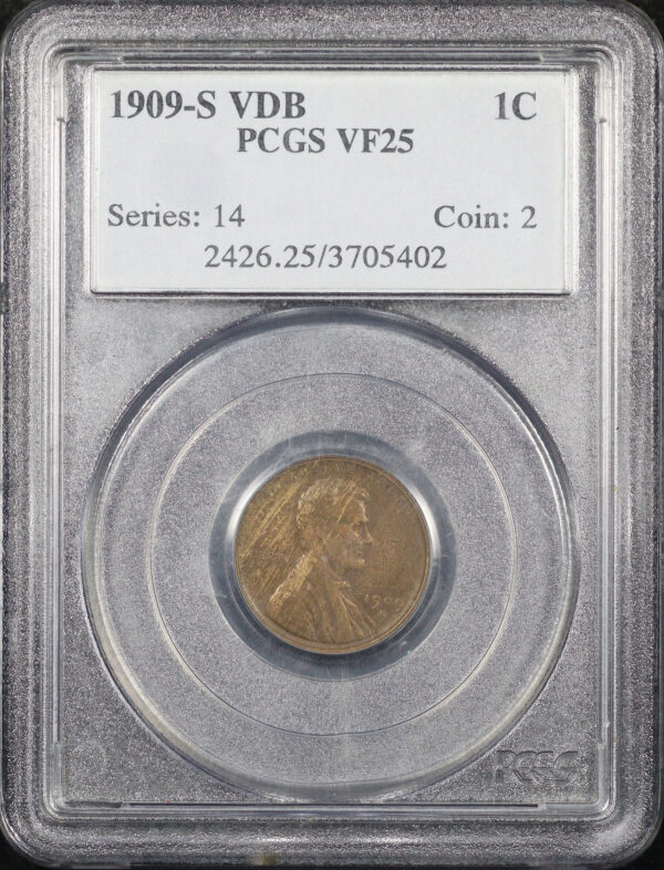 Obverse of this 1909-S VDB Lincoln Cent Wheat Reverse PCGS VF-25