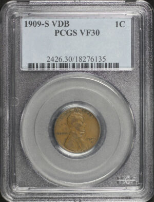 Obverse of this 1909-S VDB Lincoln Cent Wheat Reverse PCGS VF-30 BN
