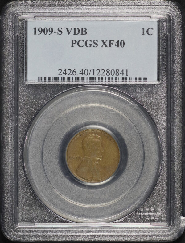 Obverse of this 1909-S VDB Lincoln Cent Wheat Reverse PCGS XF-40 BN