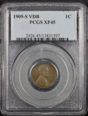 Obverse of this 1909-S VDB Lincoln Cent Wheat Reverse PCGS XF-45 BN