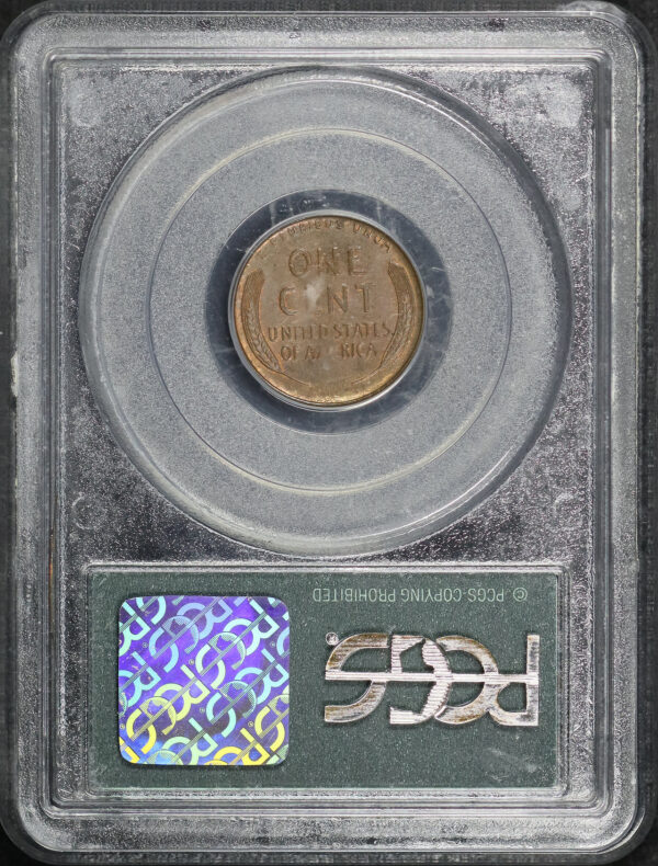 Reverse of this 1909-S VDB Lincoln Cent Wheat Reverse PCGS MS-63 RB Old Green Holder 