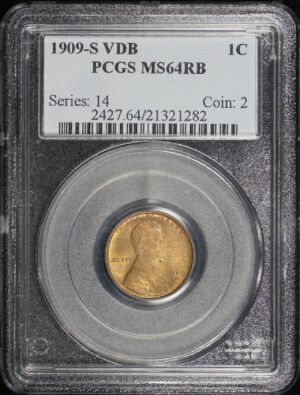 Obverse of this 1909-S VDB Lincoln Cent Wheat Reverse PCGS MS-64 RB