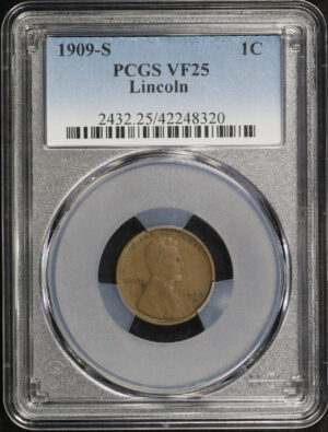 Obverse of this 1909-S Lincoln Cent Wheat Reverse PCGS VF-25 BN