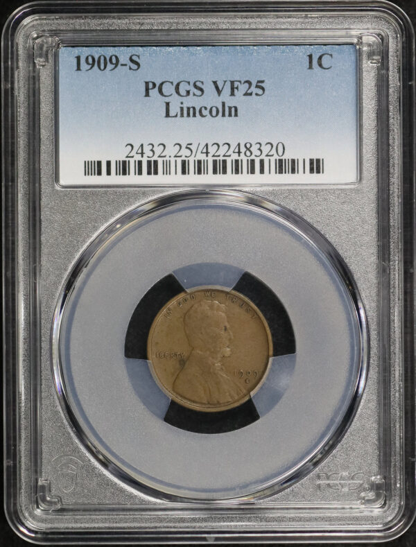Obverse of this 1909-S Lincoln Cent Wheat Reverse PCGS VF-25 BN